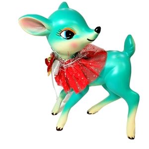 Vintage Style Retro Turquoise Christmas FAWN DEER
